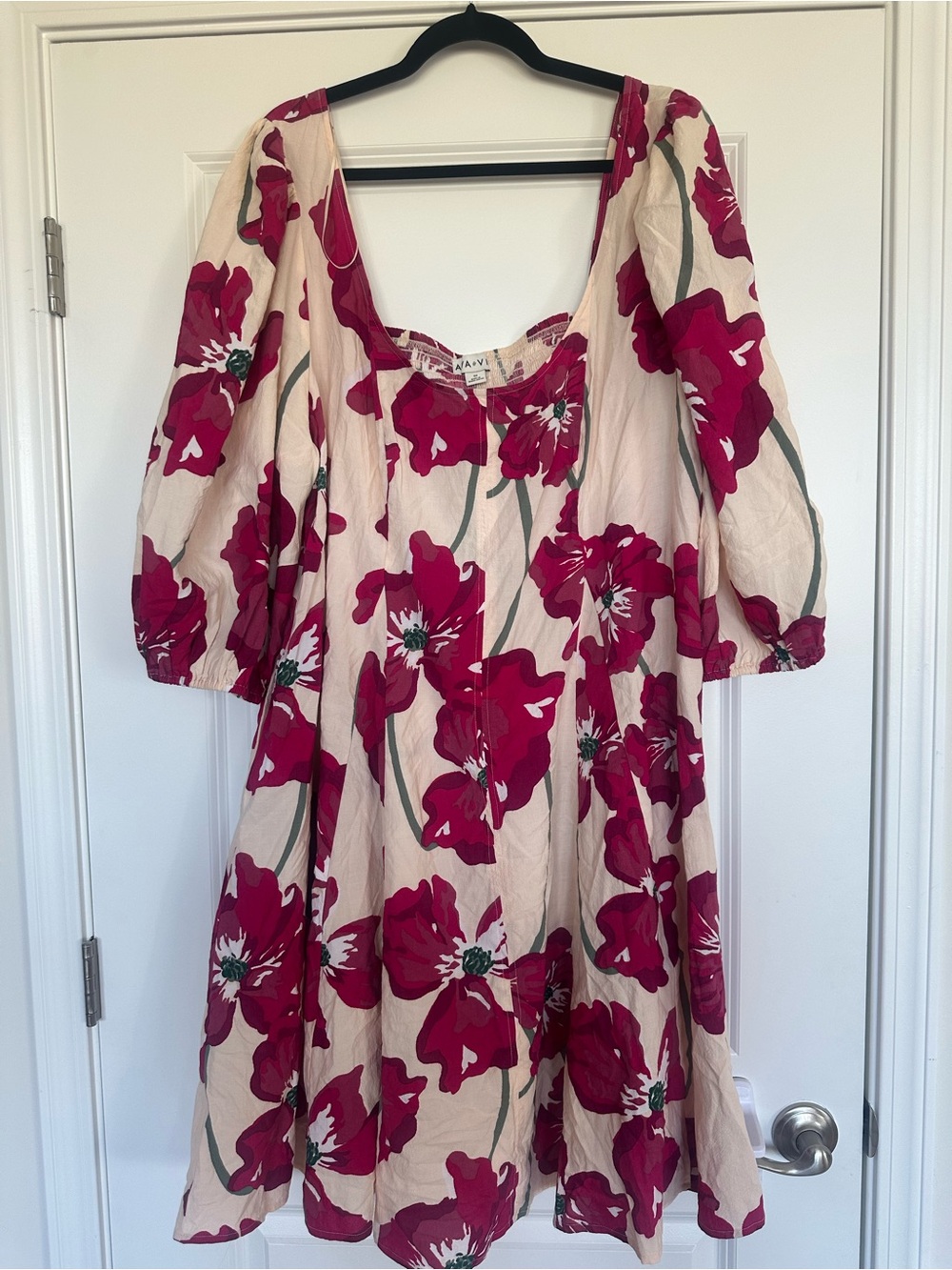 Women's Pink Floral Puff-Sleeve Dress